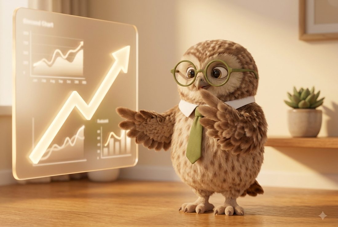 Ana, the posthell analyst, pointing at a warm rising growth chart